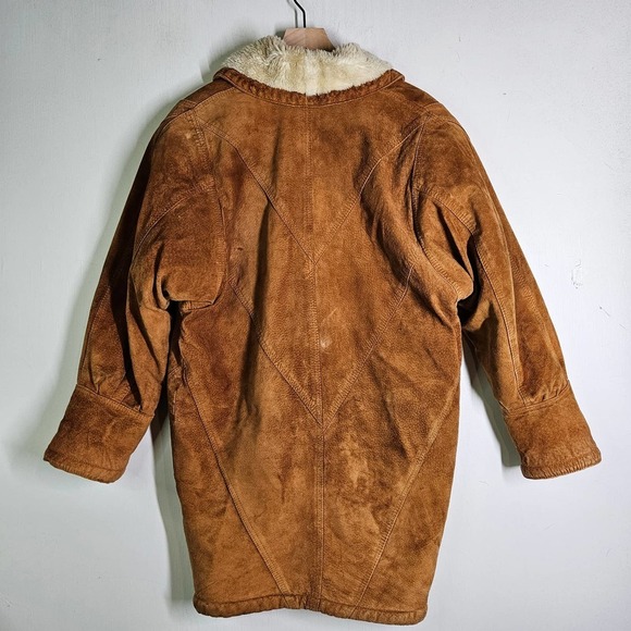 Vintage FoxRun Suede Leather Sherpa Lined Coat‎ S Brown Tapered - Picture 9 of 16
